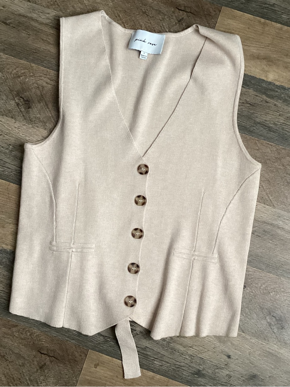 Pink Rose Beige Knit Button Vest